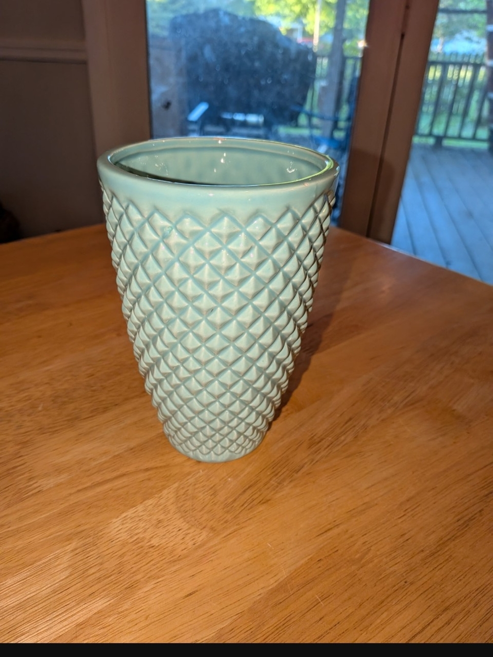 Ceramic Textured Vase in Light Aqua